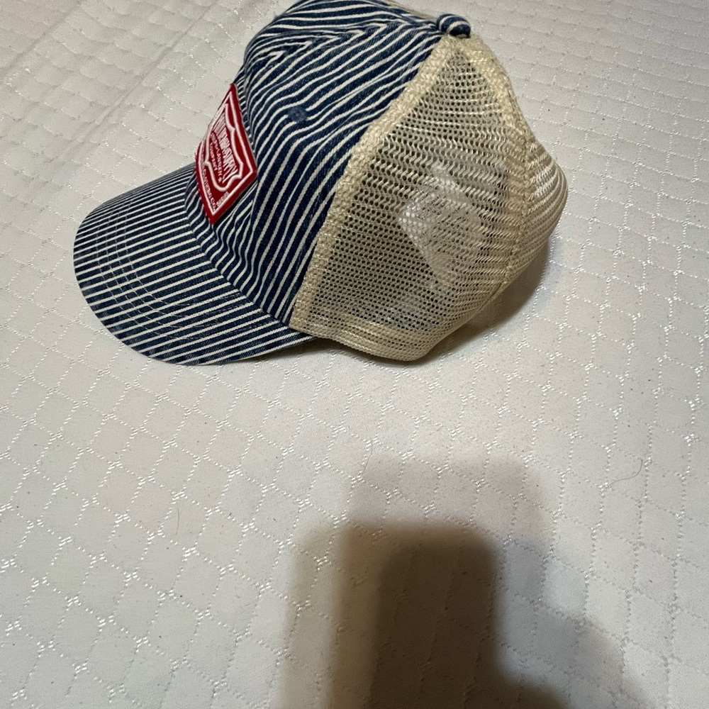 Striped Blue and Cream Mesh Cap